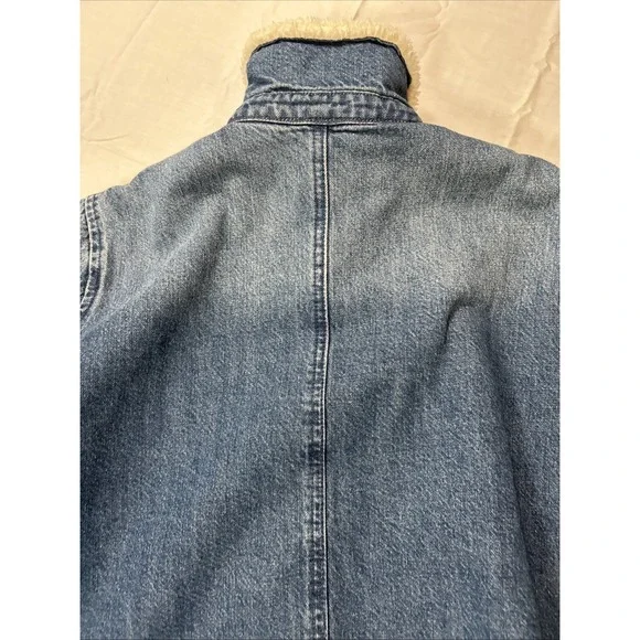 J Crew Jean Jacket Womens Size Small Sherpa Lined Blue Denim Trucker Rancher - Picture 11 of 12